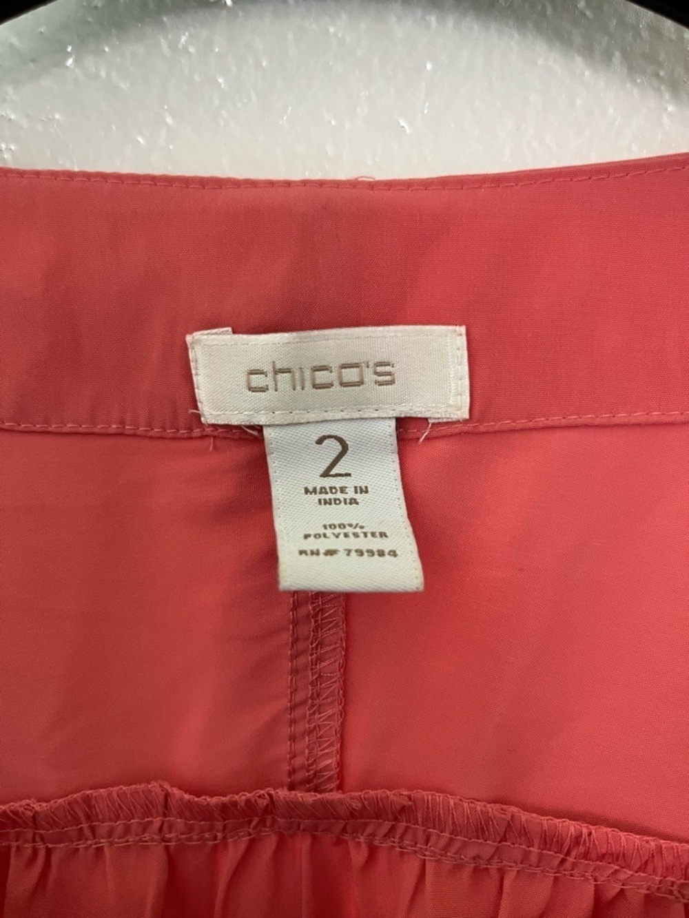 Chicos Coral Round-Neck Blouse with Front Pocket - Picture 5 of 6